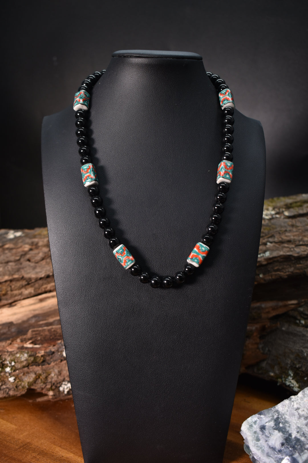 Aztec Landing — Leather & Beaded Glass Necklace - KOSMIK COLLECTIONS