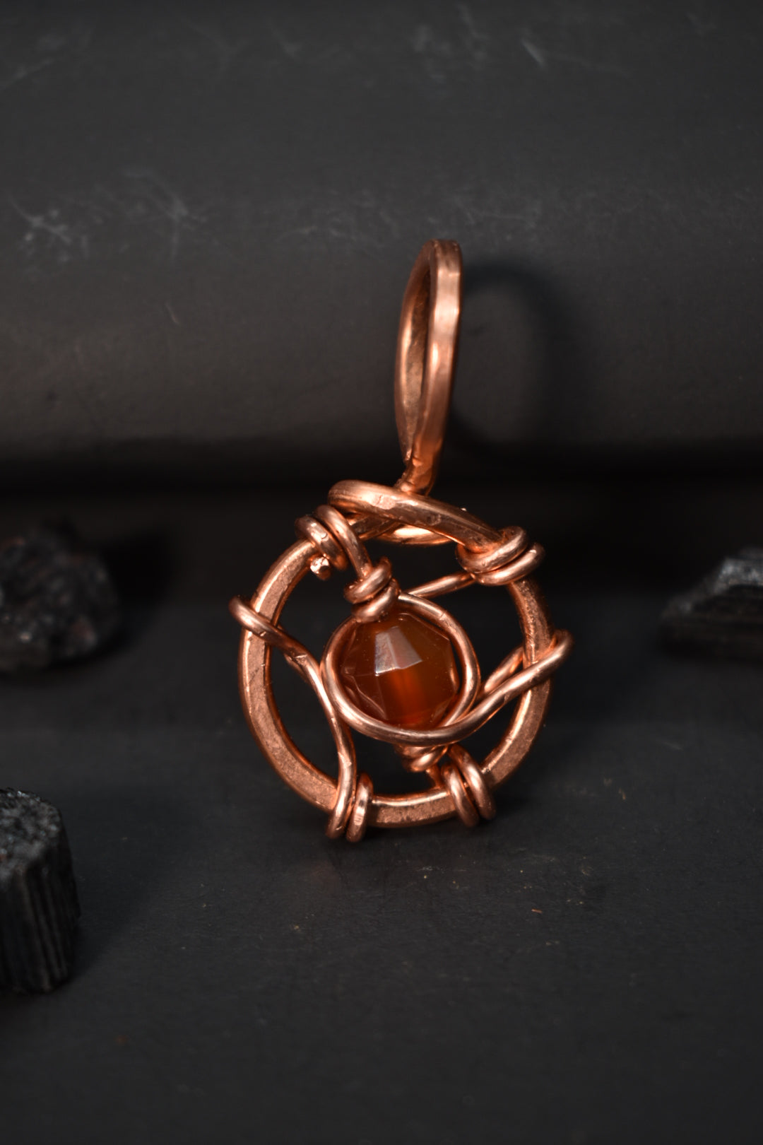 Carnelian- Kosmik Orbit Medallion: Copper Pendant Necklace
