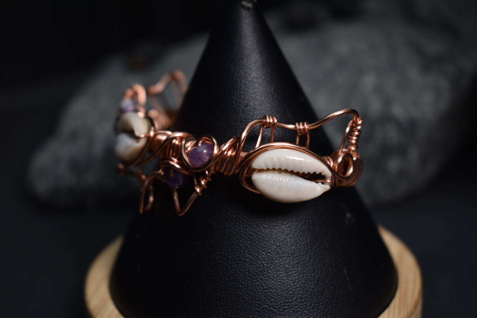 Amethyst and Cowrie Shell — Orbit Current Mistress Copper Cuff - KOSMIK COLLECTIONS