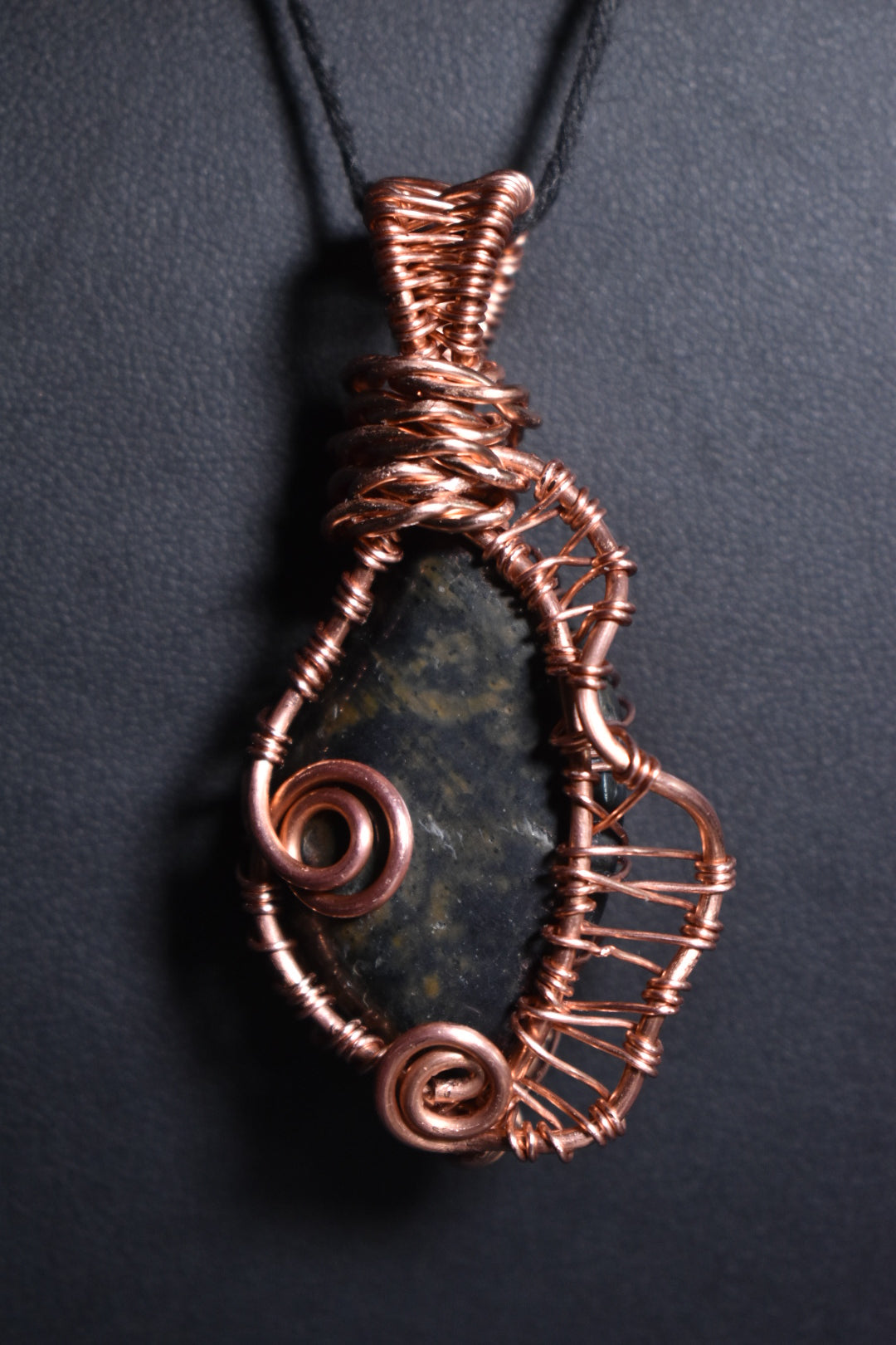 Obsidian — Orbital Coil Copper Pendant Necklace 1 of 1 - KOSMIK COLLECTIONS