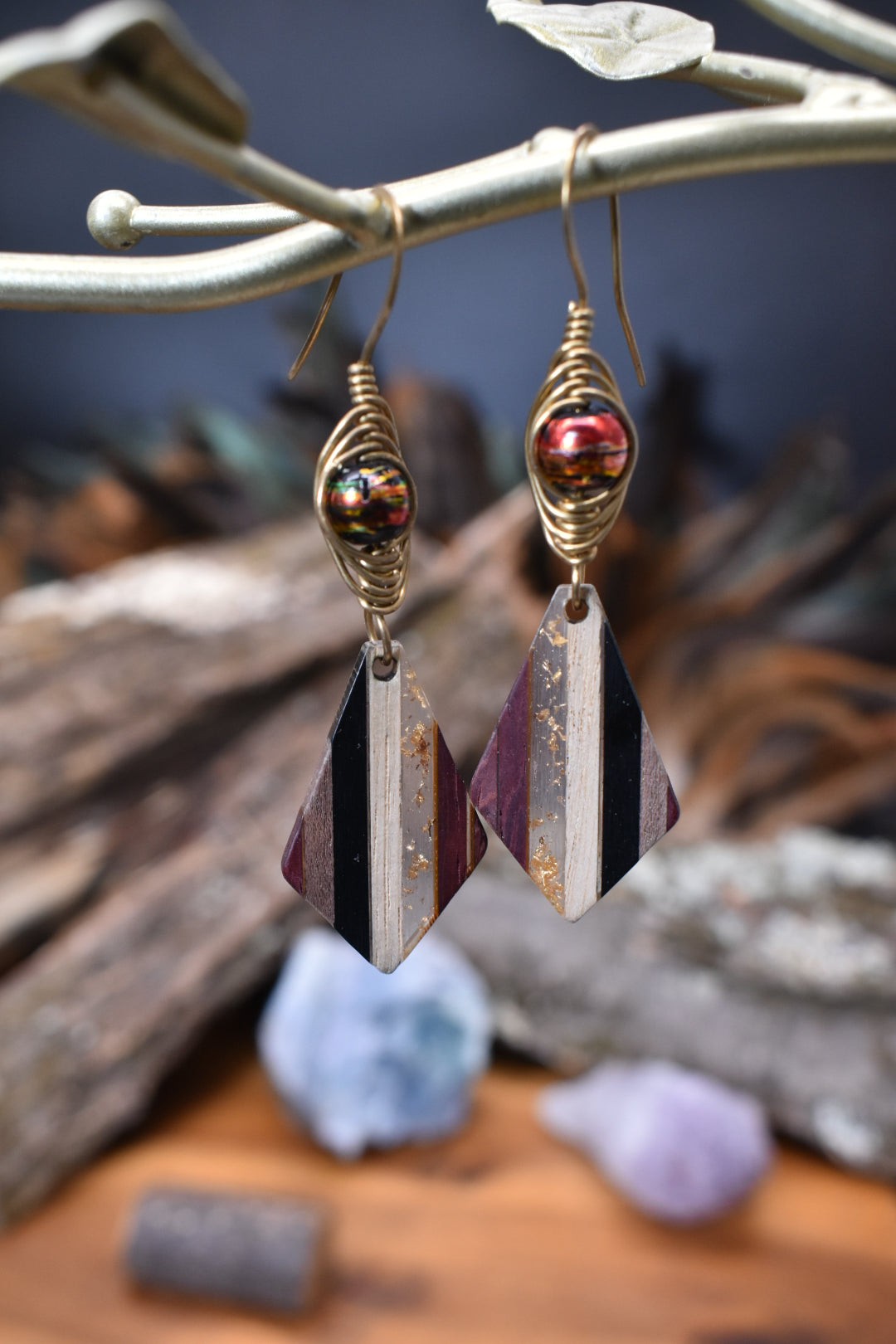 Tribalistic Sun Rays — Brass & Resin Earrings