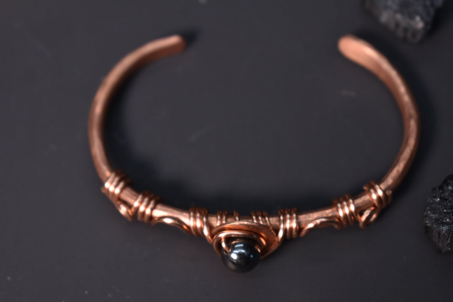 Hematite Orbit- Copper Half Cuff Bangles