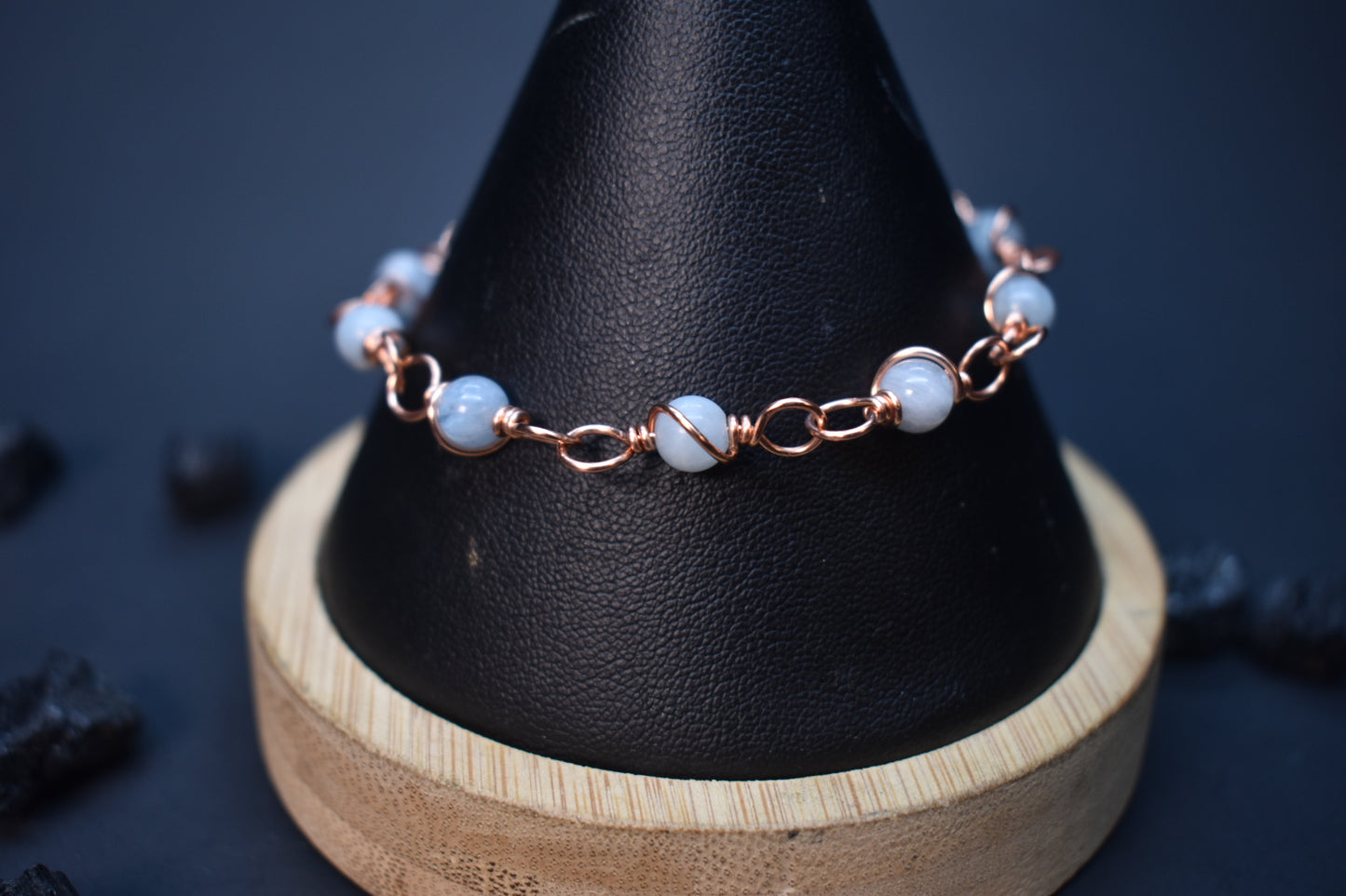 Aquamarine- Orbit: Copper Bracelet