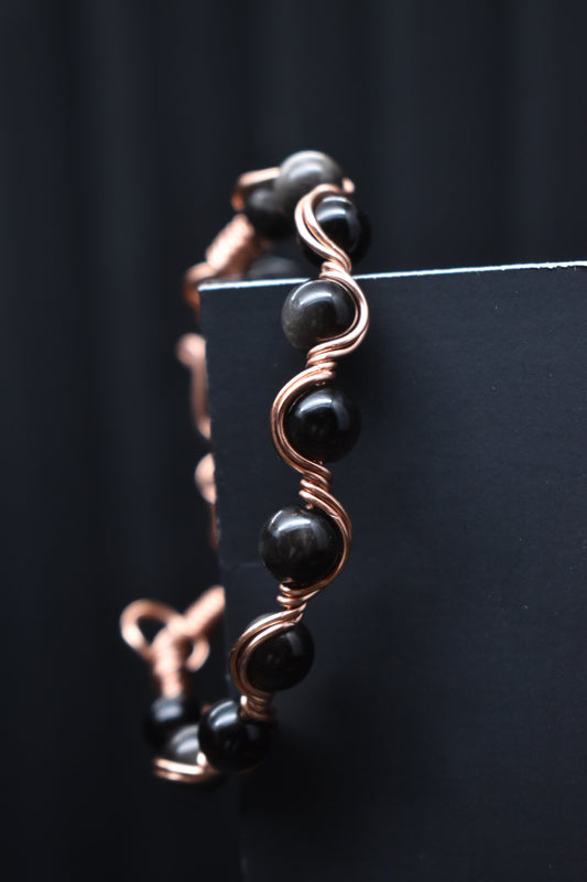 Obsidian- Copper Frequency Bracelet