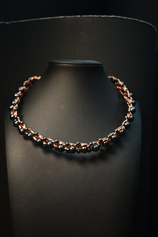 Hematite- Helix of the Verdant Neteru: Copper Choker Necklace