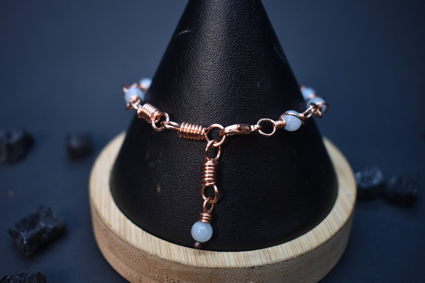 Aquamarine- Orbit: Copper Bracelet