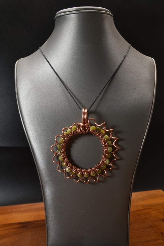 Peridot Mandala — Copper Pendant Necklace