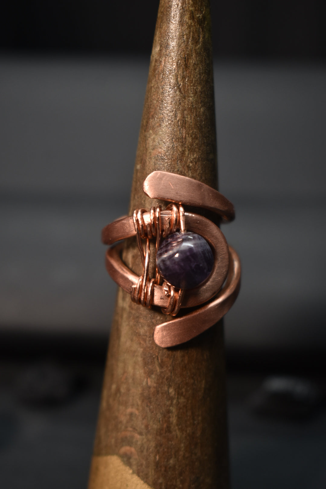 Amethyst-Solar Eye: Copper Ring