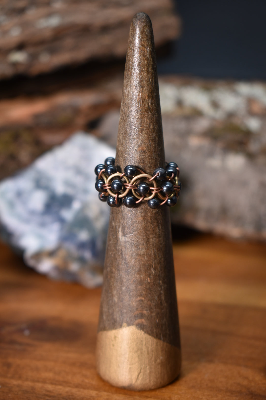 Hematite Helix DNA — Brass & Copper Ring - KOSMIK COLLECTIONS