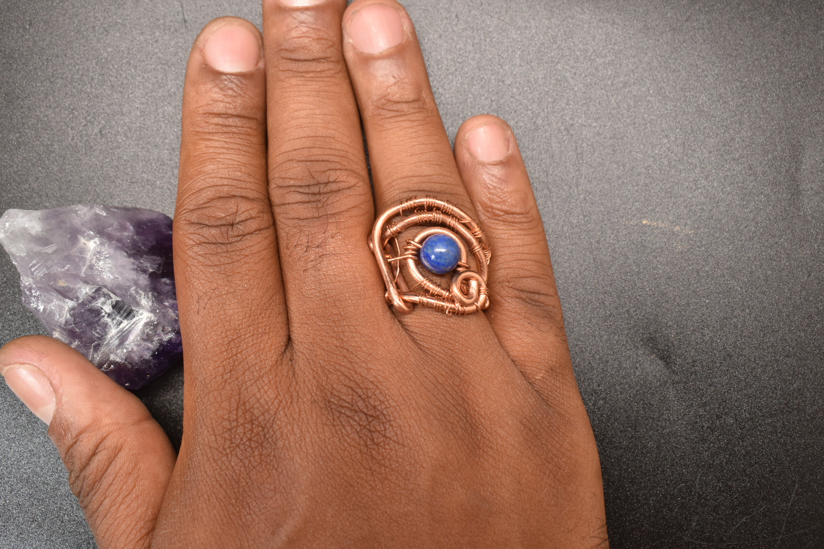 Lapis Lazuli Lyra — Copper Ring - KOSMIK COLLECTIONS