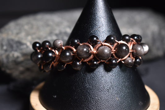 Obsidian- Helix of the Verdant Neteru Copper Bracelet