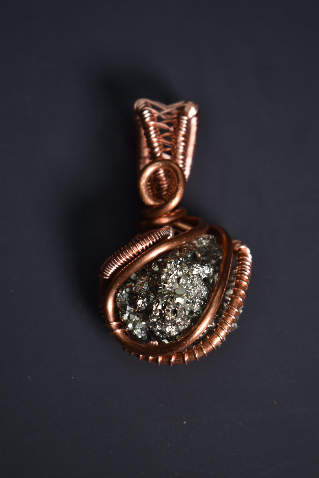 Pyrite- Gilded Core Helix: Copper Pendent Necklace 1 of 1 - KOSMIK COLLECTIONS