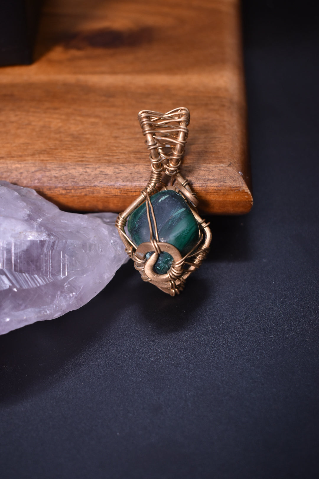 Malachite Prism — Brass Pendant Necklace