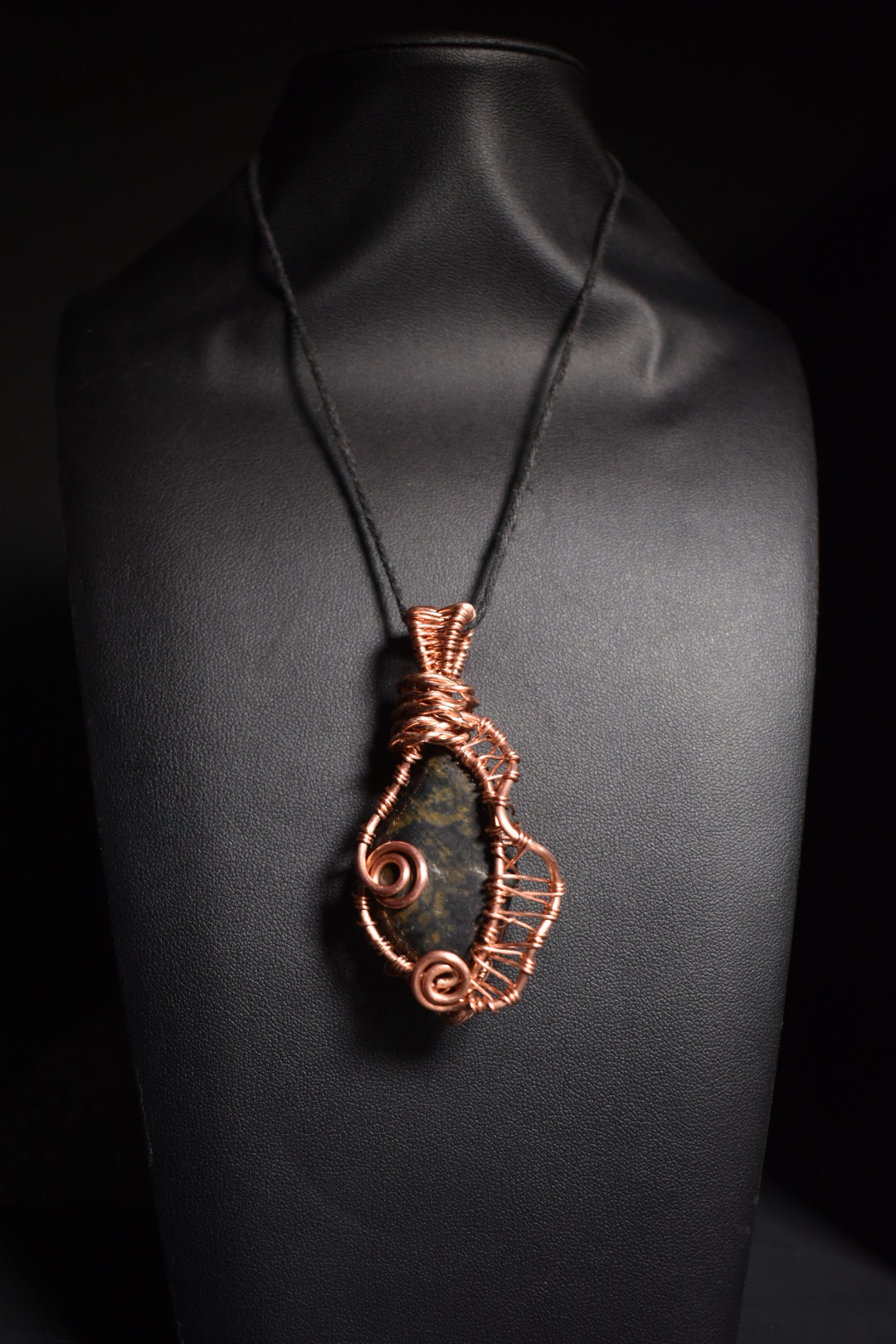 Obsidian — Orbital Coil Copper Pendant Necklace 1 of 1 - KOSMIK COLLECTIONS