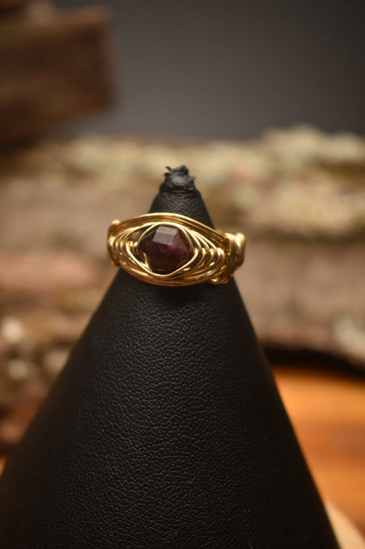 Garnet — Frequency Brass Ring - KOSMIK COLLECTIONS