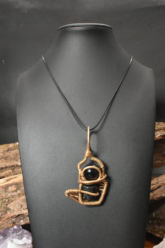 Protective Siren — Obsidian Brass Pendant Necklace