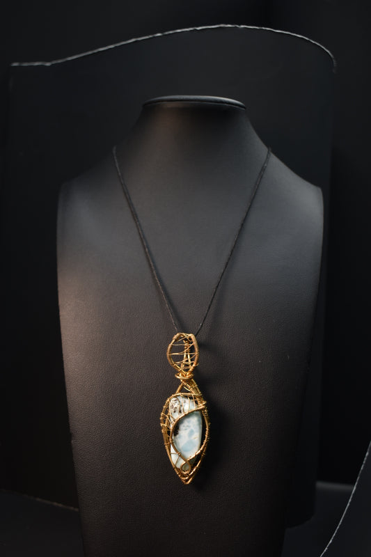 Larimar-   Tidekeeper Brass Pendant