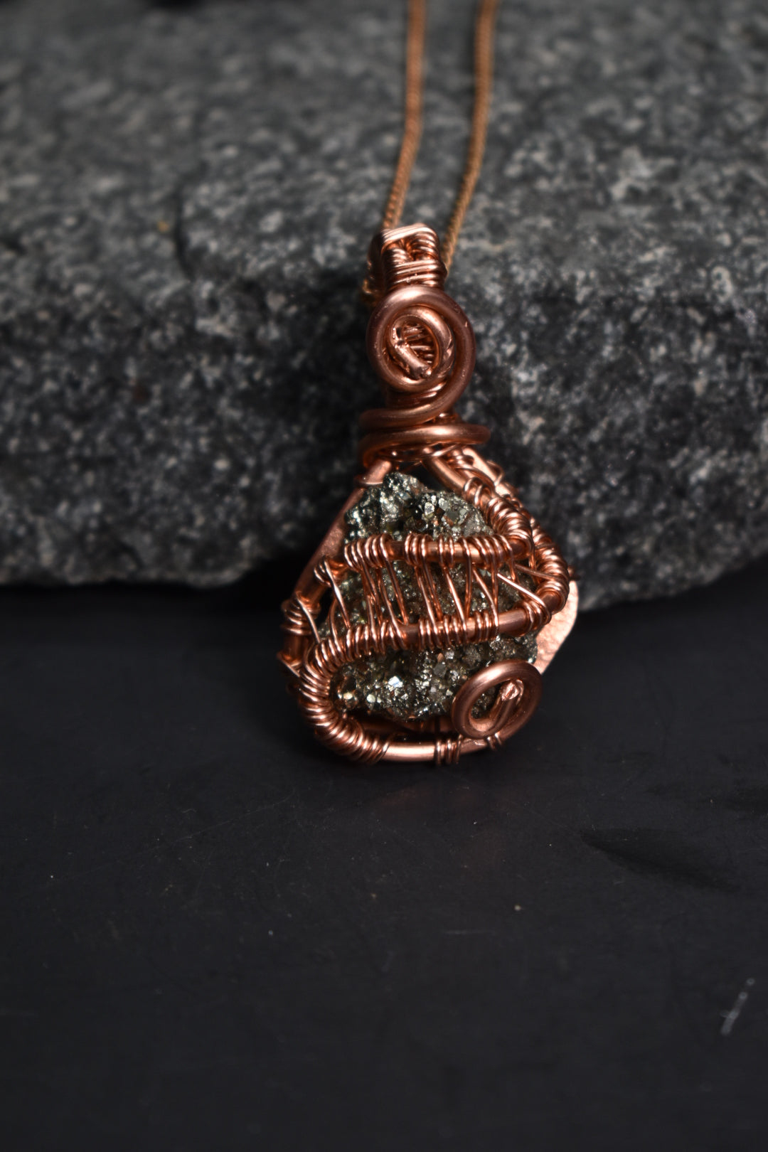Pyrite- Gilded Core Helix: Copper Pendent Necklace - KOSMIK COLLECTIONS