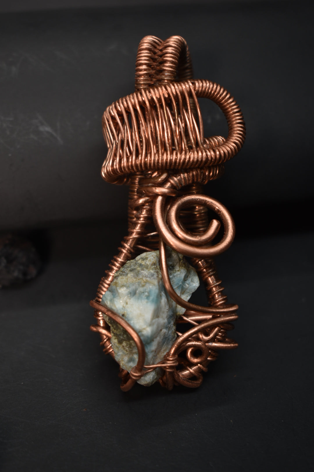 Larimar- Flame of Larmor: Copper Pendant Necklace