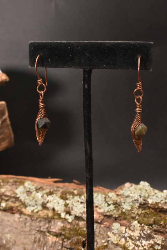 Pineal — Obsidian Copper Earrings