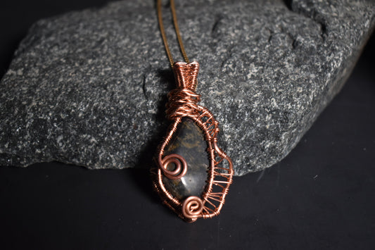 Obsidian — Orbital Coil Copper Pendant Necklace 1 of 1