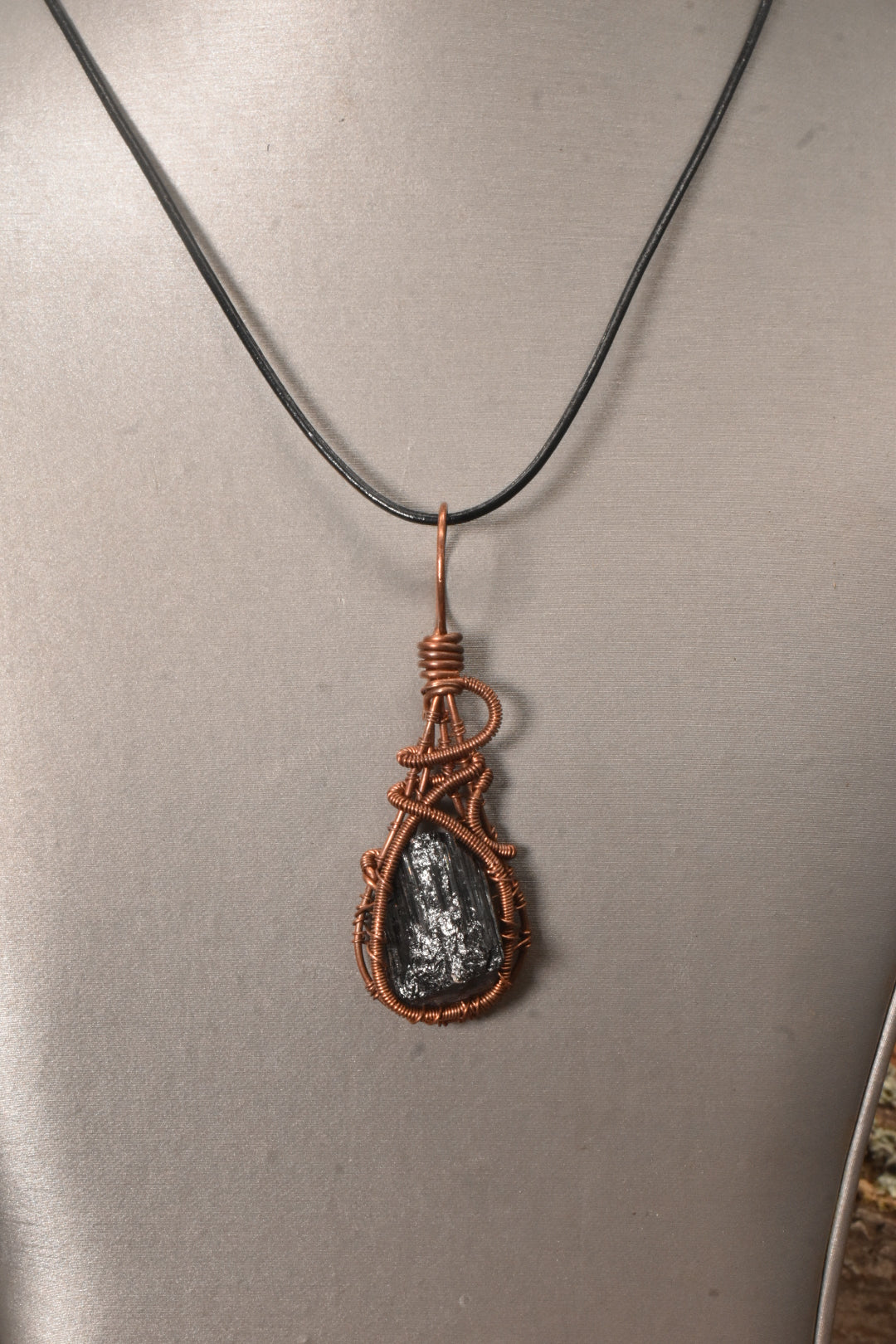 Black Tourmaline Medallion — Copper Pendant Necklace