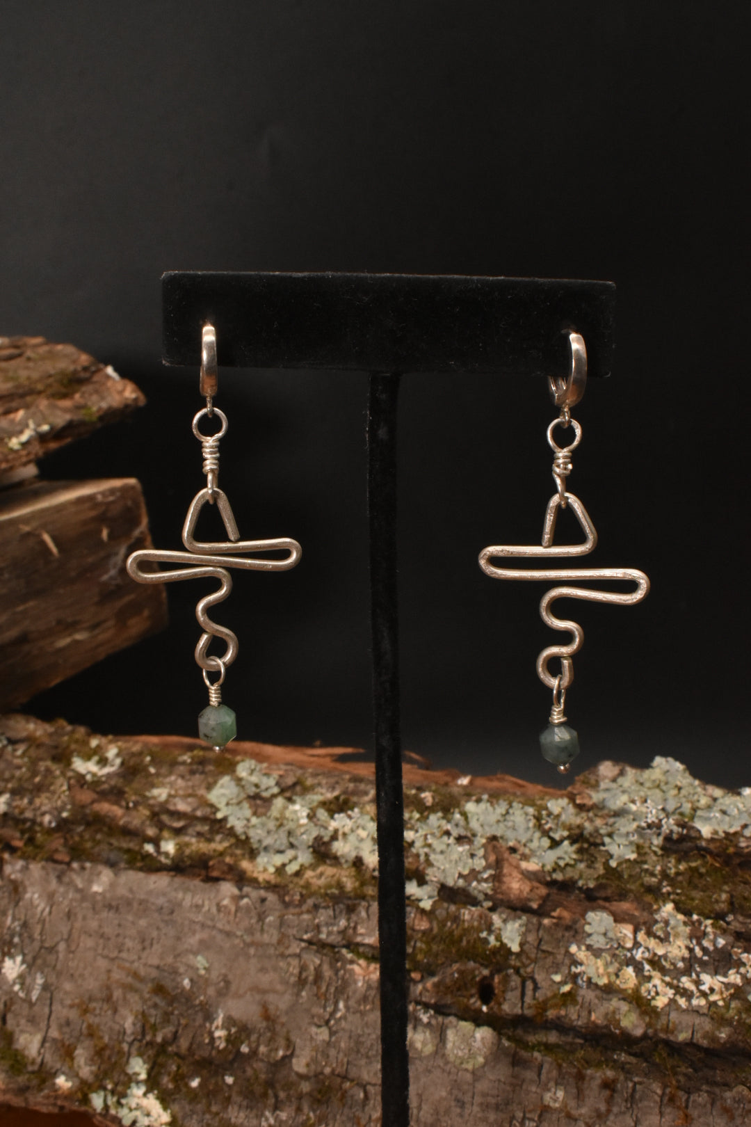 Artistic Ankh — Emerald Sterling Silver Earrings