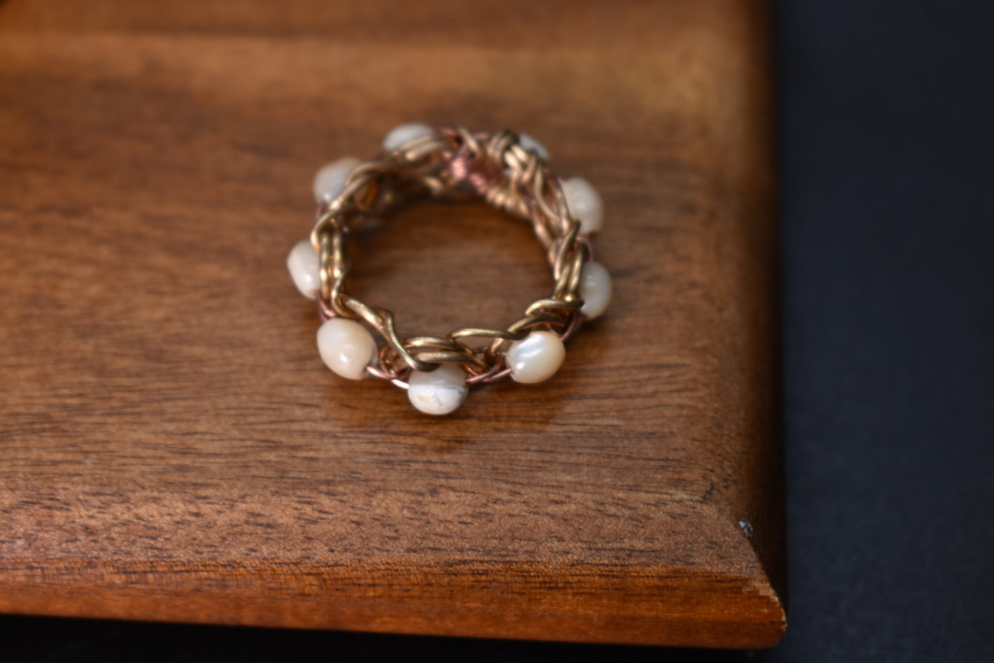 Mother of Pearl Helix DNA —Brass & Copper Ring - KOSMIK COLLECTIONS