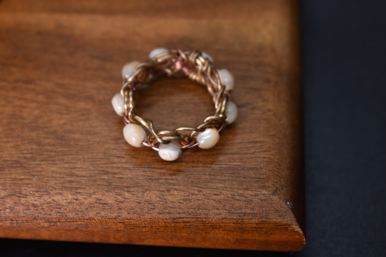 Mother of Pearl Helix DNA —Brass & Copper Ring - KOSMIK COLLECTIONS