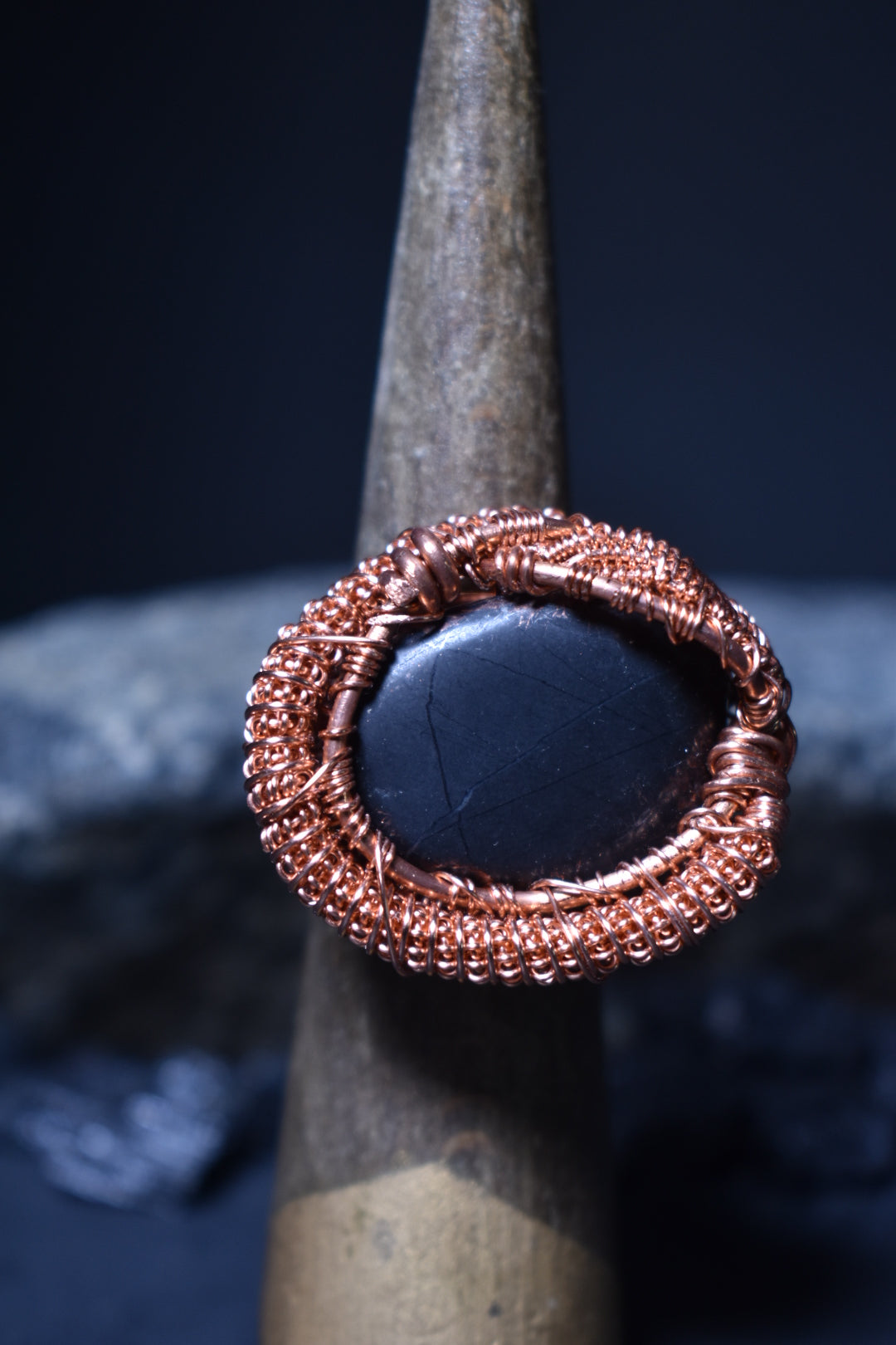 Obsidian- Shadow Halo: Copper Ring - KOSMIK COLLECTIONS