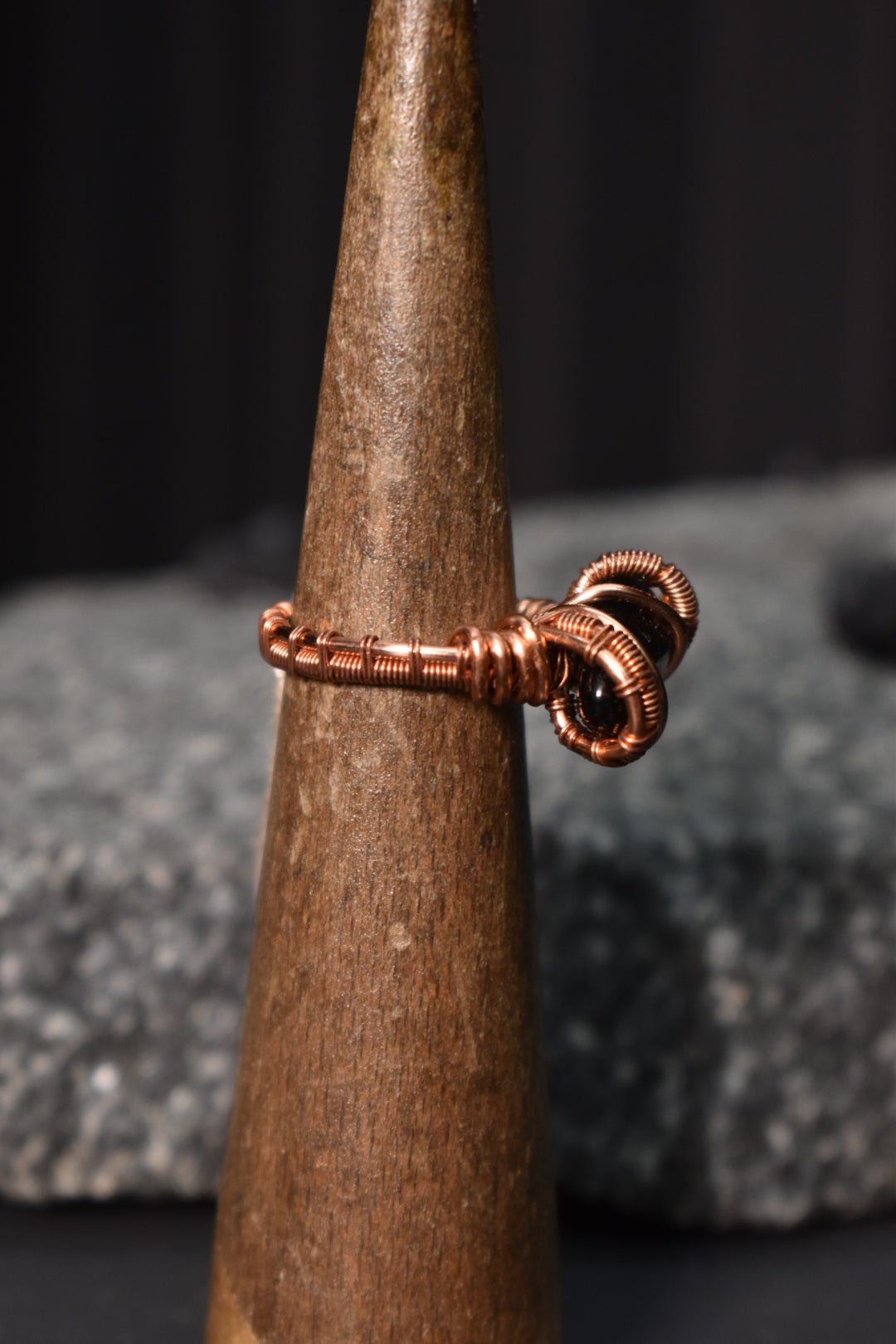 Obsidian- Gravity Axis Copper Ring