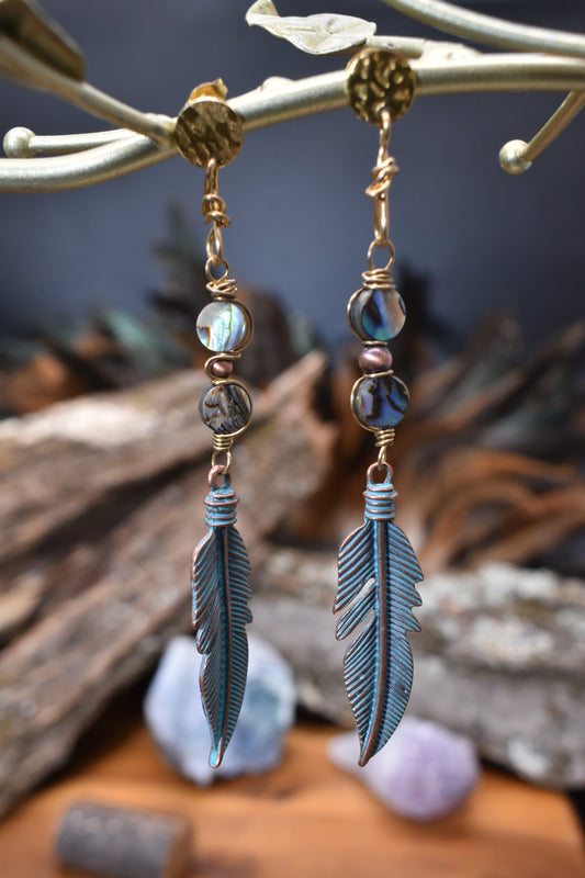 Feathers of Intuition — Stainless Steel & Brass Earrings