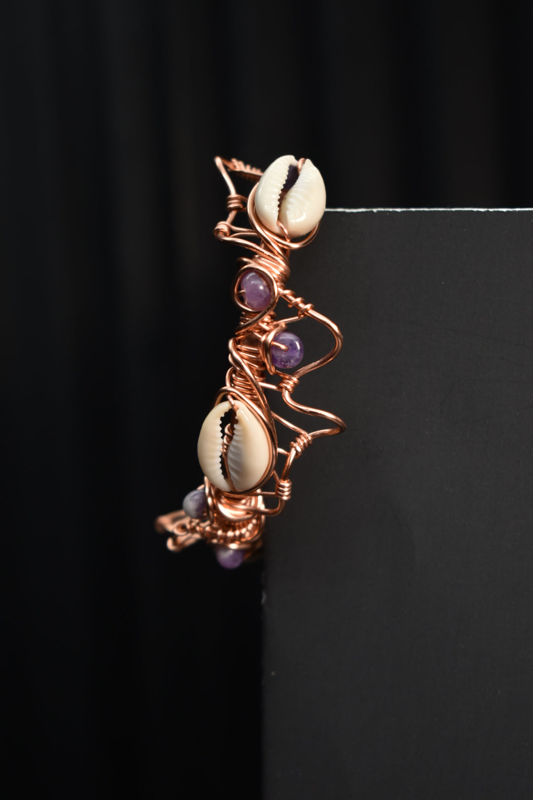 Amethyst and Cowrie Shell — Orbit Current Mistress Copper Cuff - KOSMIK COLLECTIONS