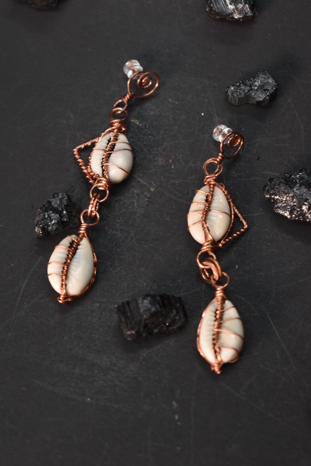 Cowrie Currents- Copper Earrings