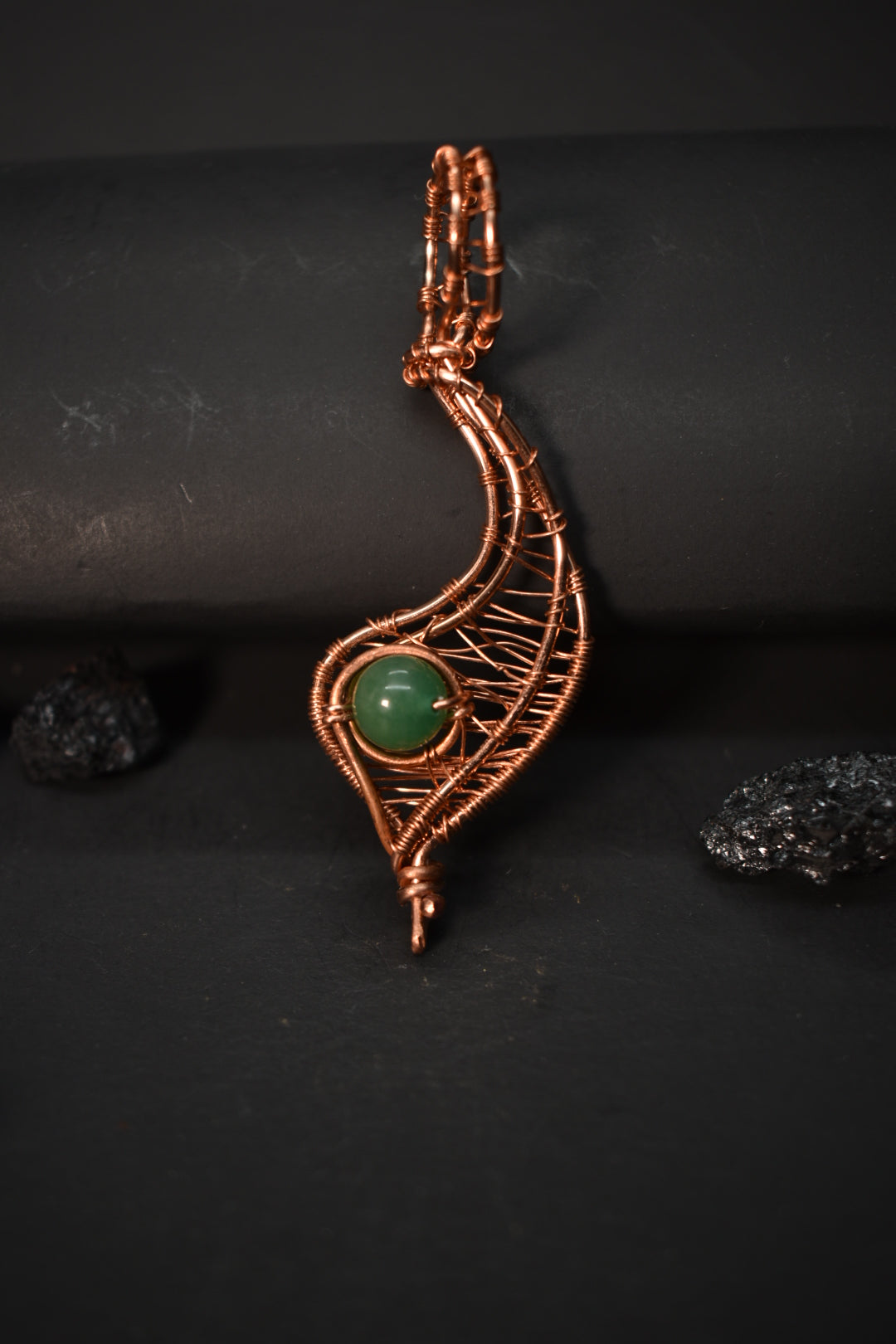 Green Aventurine - Veiled Starfire: Copper Pendant Necklace