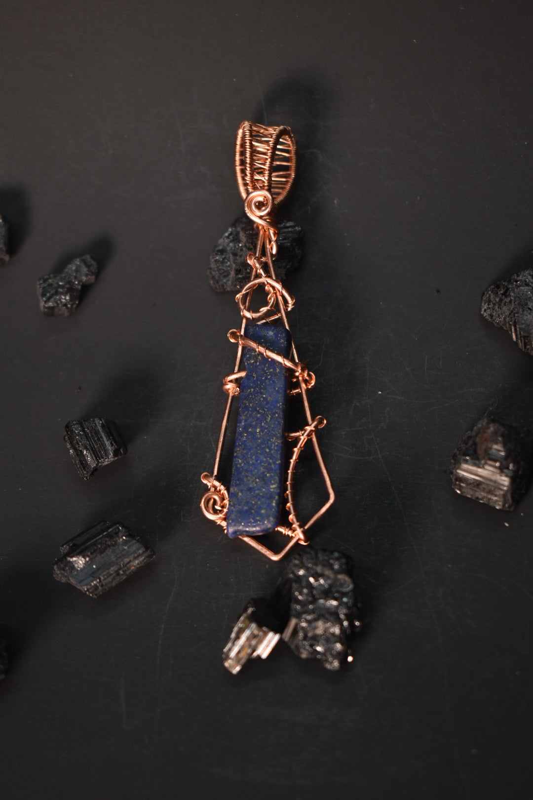 Lapis lazuli- Starlight Obelisk   Copper Pendant