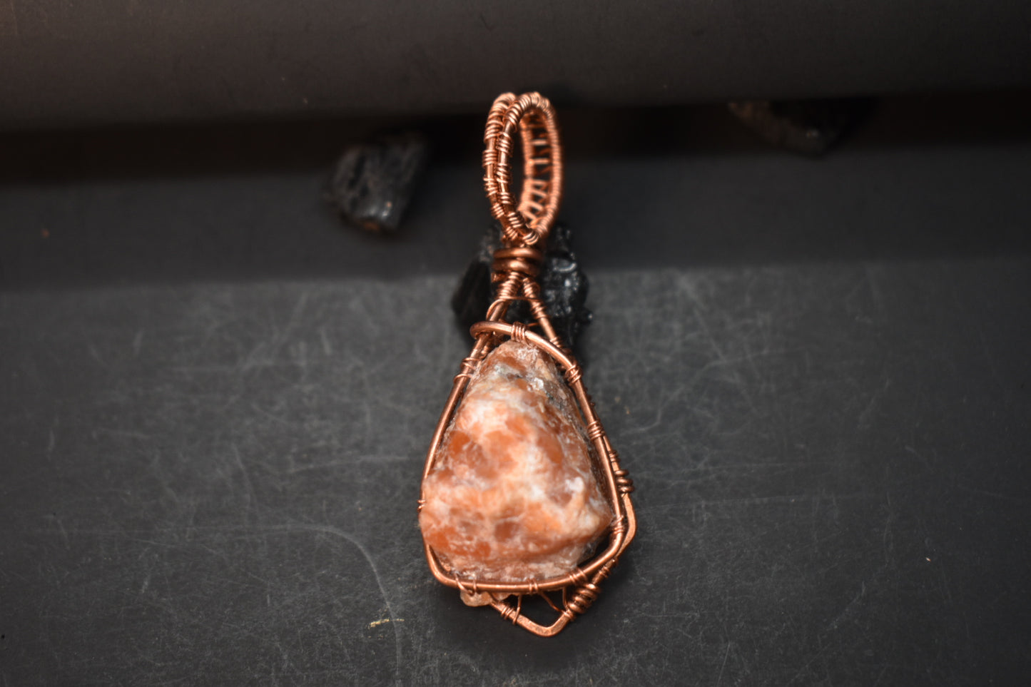 Sunstone- Helix Ember-stone: Copper Pendant