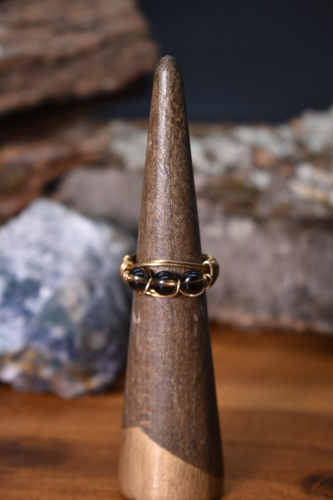 Smokey Quartz — Trinity Brass Ring - KOSMIK COLLECTIONS