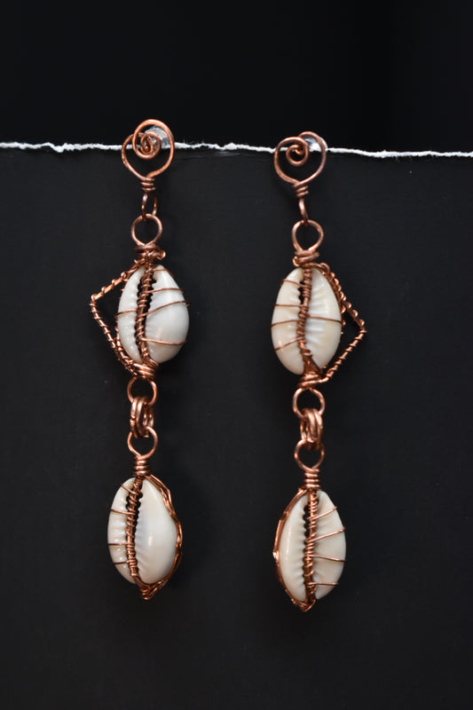 Cowrie Currents- Copper Earrings