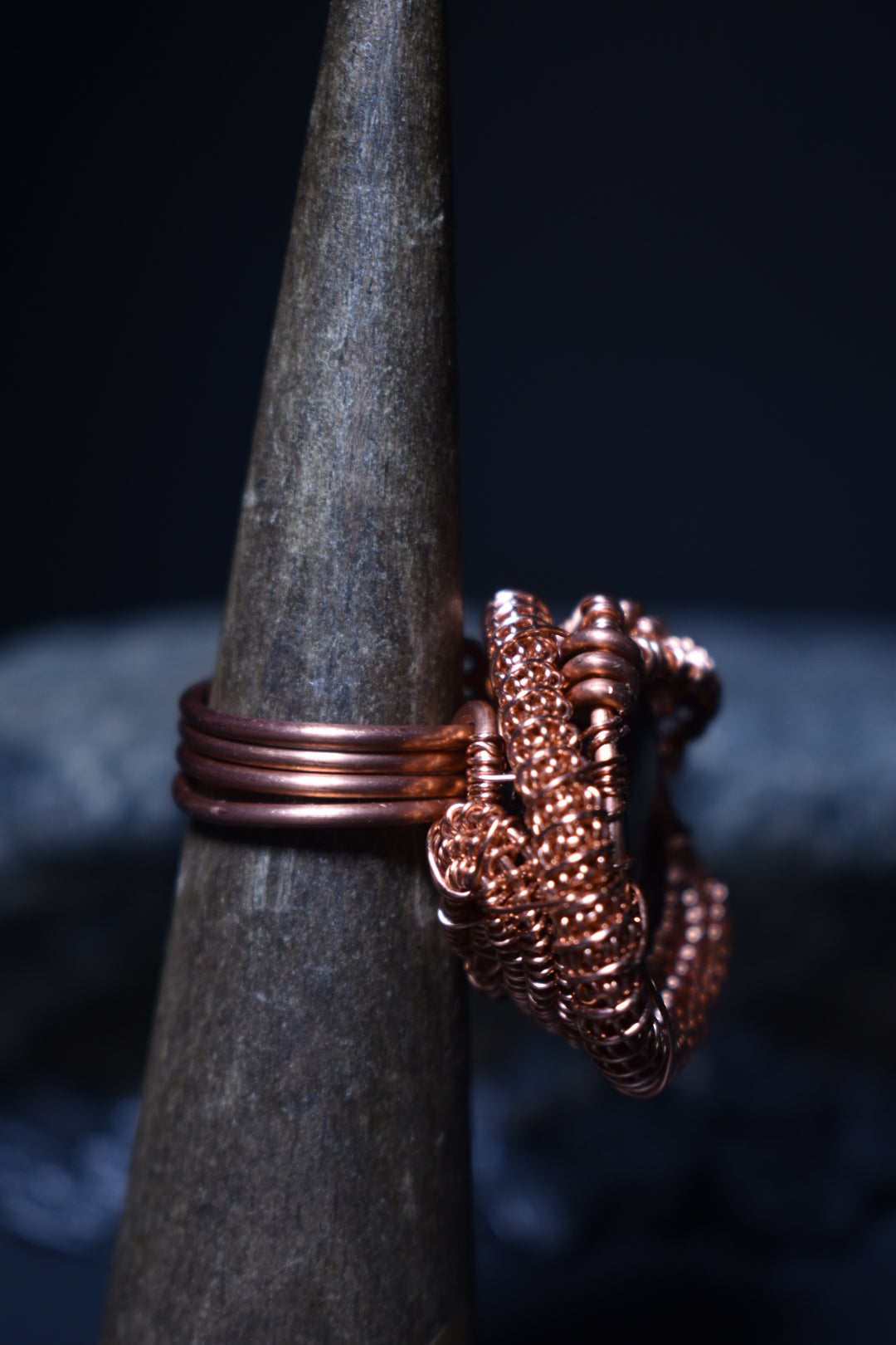 Obsidian- Shadow Halo: Copper Ring - KOSMIK COLLECTIONS