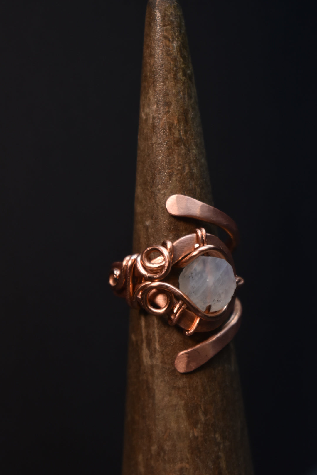 Moonstone- Solar Eye: Copper Adjustable Ring