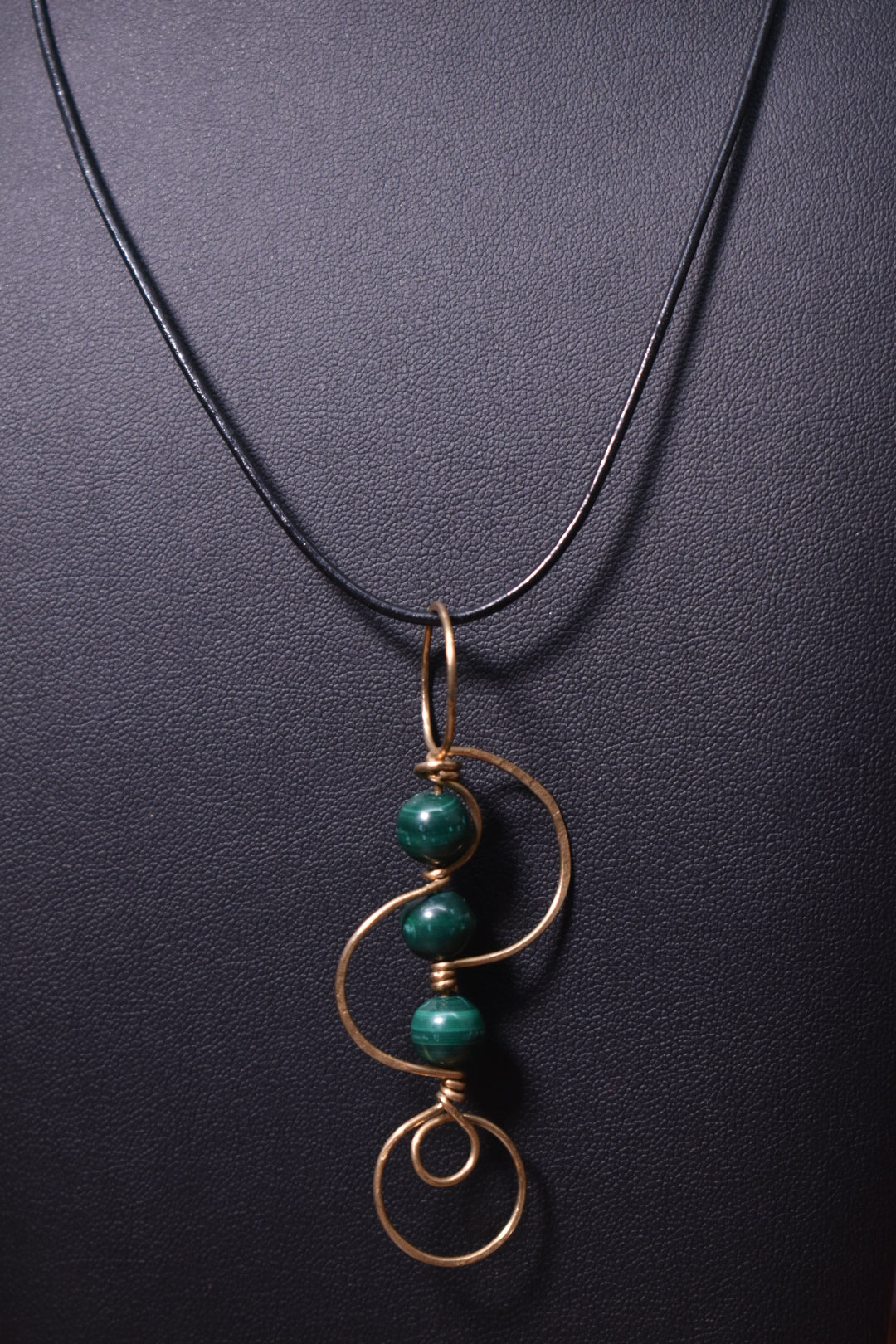 Malachite Tiki Flame — Brass Pendant