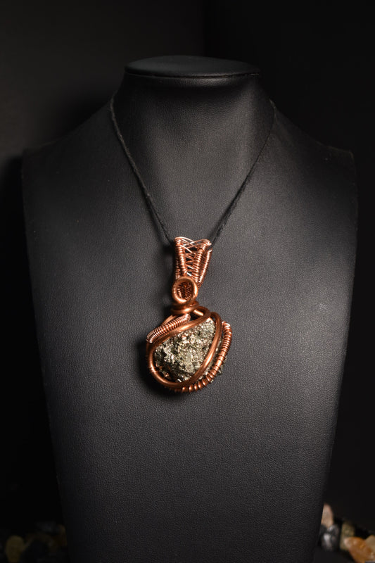 Pyrite- Gilded Core Helix: Copper Pendent Necklace 1 of 1 - KOSMIK COLLECTIONS