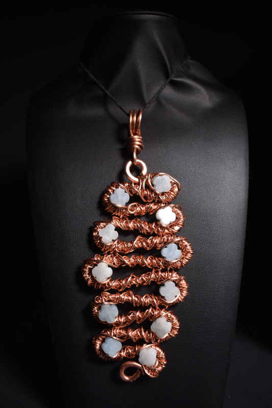 Aquamarine - Orbiting Light Copper Pendant