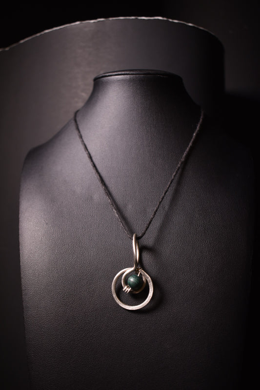Malachite-Serpent’s Solar Gate: Sterling Silver Pendant Necklace