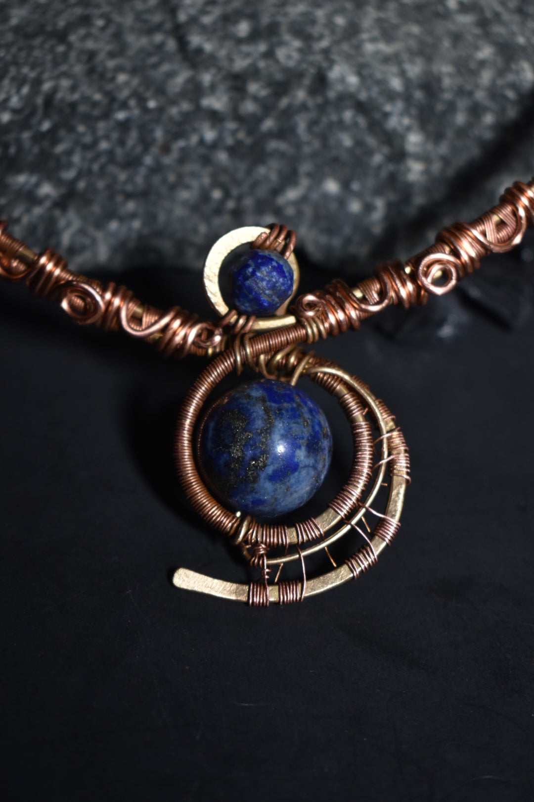 Lapis Lazuli — Retrograde Copper/ Brass Collar Necklace 1 of 1 - KOSMIK COLLECTIONS