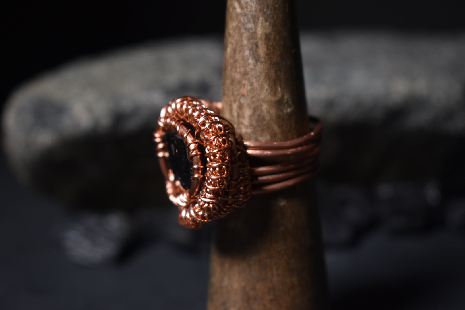 Black Tourmaline- Eclipse Coil Copper Ring - KOSMIK COLLECTIONS
