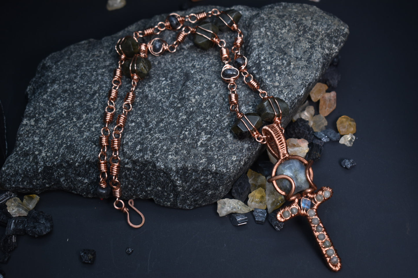 Labradorite- Copper Ankh of the Veiled Moon  1 of 1 - KOSMIK COLLECTIONS