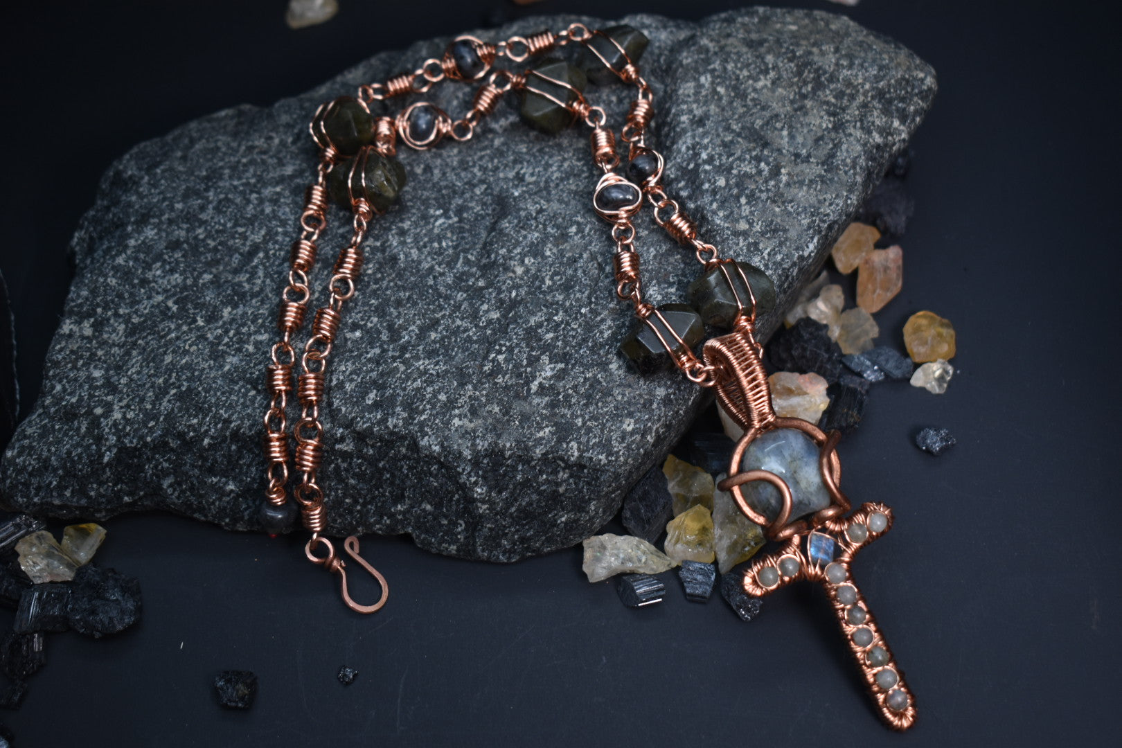 Labradorite- Copper Ankh of the Veiled Moon  1 of 1 - KOSMIK COLLECTIONS