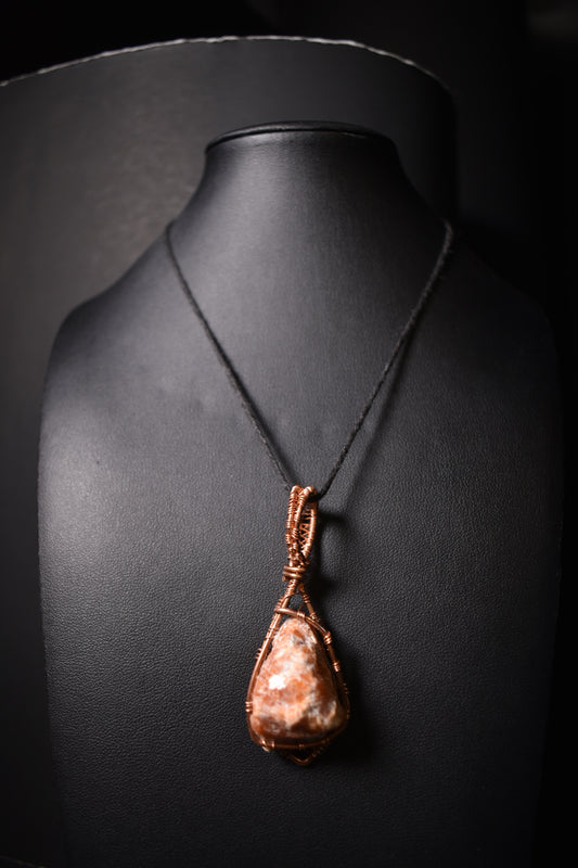 Sunstone- Helix Ember-stone: Copper Pendant